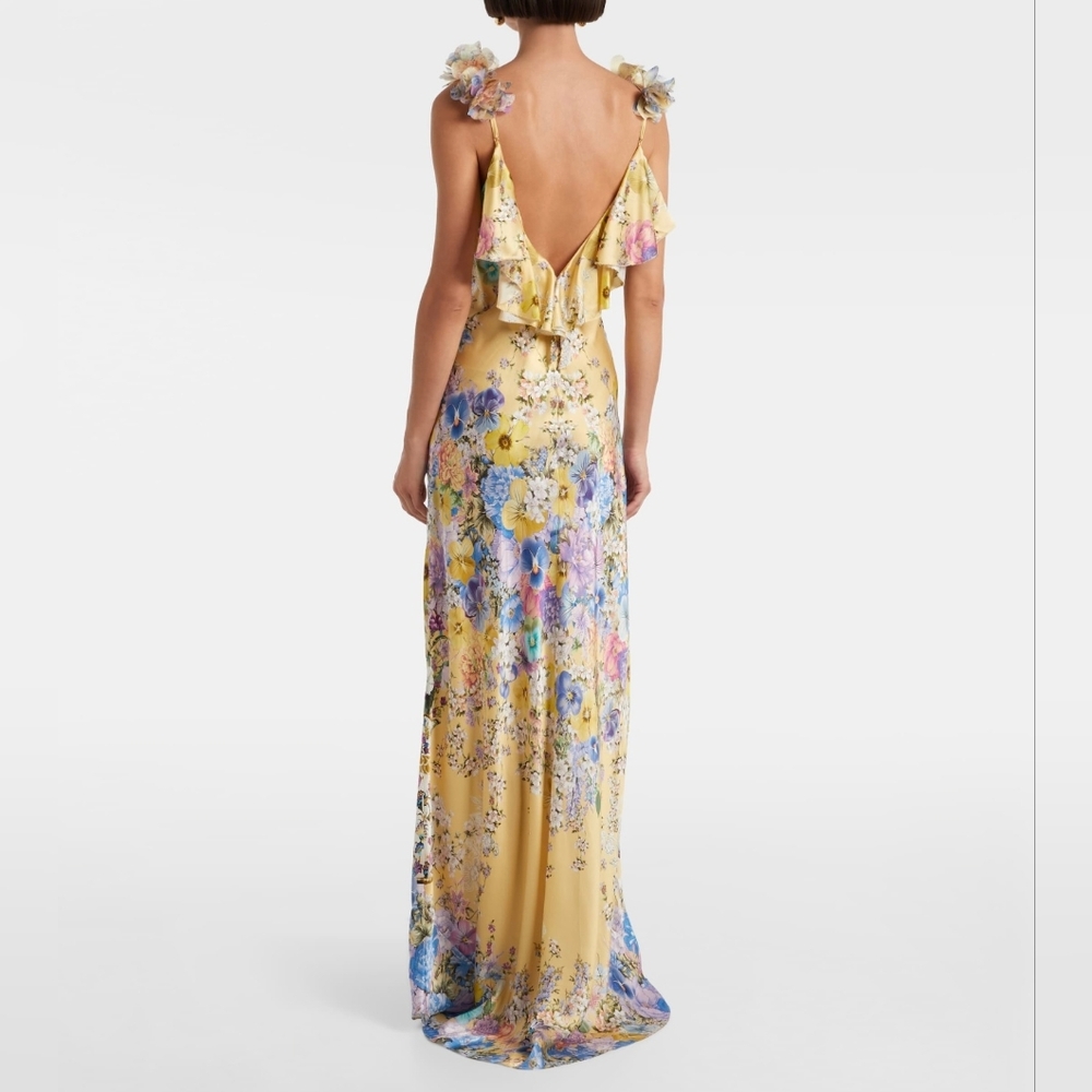 Camilla v neck bias slip dress with back frill in Darling buds - Picture 2 of 16